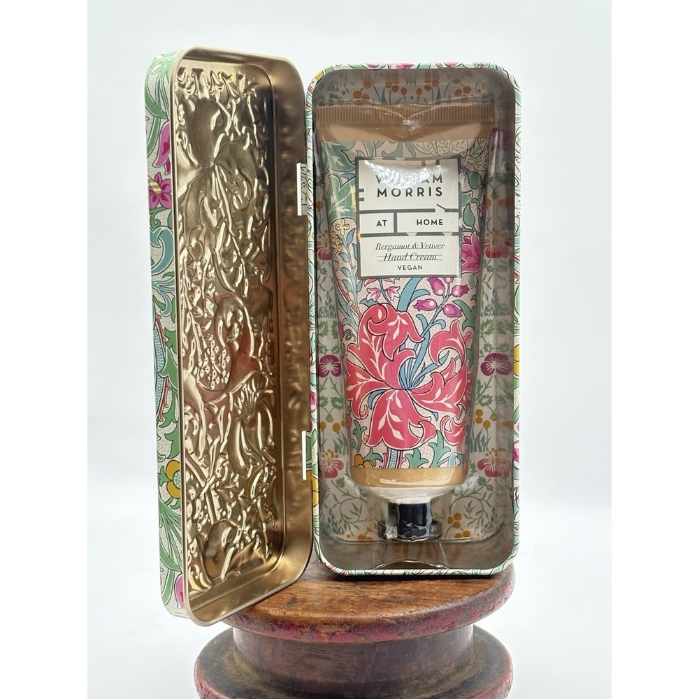 William Morris Bergamot  & Vetiver Hand Cream Collectible Hinged  Tin 3.38 Fl Oz